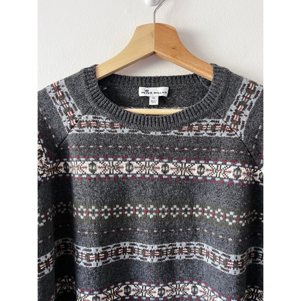 Peter Millar Mountainside Fair Isle Crew Neck Wool Blend Sweater Gray size XL - Picture 4 of 14